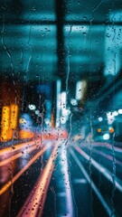 Blurred Lights on a Rainy City Nigh,A blurry image of multi-colored lights seen through a rain-spattered car window.