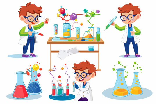a Kid playing as scientist vector illustration, isolated on white