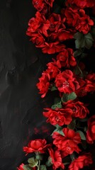 Fototapeta premium A cluster of vibrant red flowers contrasts against a dark black background