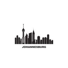 Obraz premium Johannesburg cityscape skyline city panorama vector flat modern logo icon. South Africa travel emblem idea with landmarks and building silhouettes. Isolated simple shape black graphic