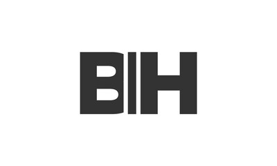 BIH logo design template with strong and modern bold text. Initial based vector logotype featuring simple and minimal typography. Trendy company identity.