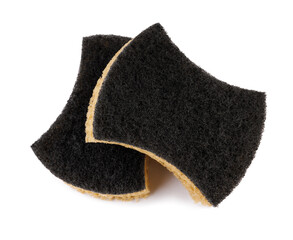 Two beautiful curly sponges for washing dishes isolated on a white background. Household cleaning sponge.