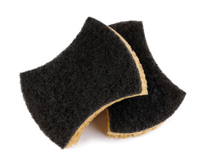 Two beautiful curly sponges for washing dishes isolated on a white background. Household cleaning sponge.