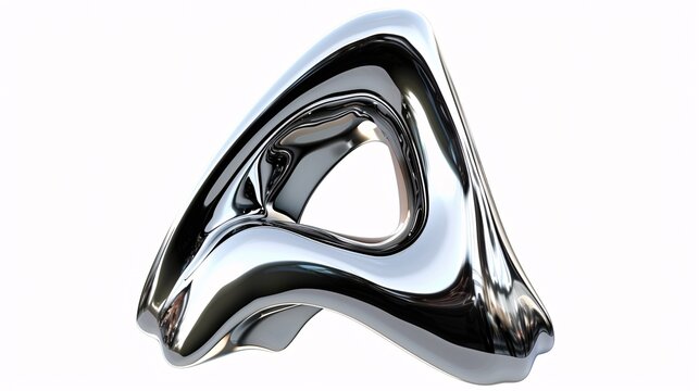 A glossy, reflective 3D letter A with a fluid droplet design and silver or chrome gradient, perfect for futuristic font designs.