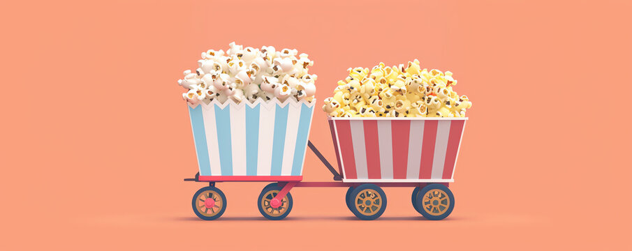Popcorn and candy floss trolley flat design, side view, vintage theme, animation, triadic color scheme