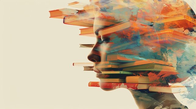 An artistic representation of the human mind and education, conveying ideas and promoting mental well-being.