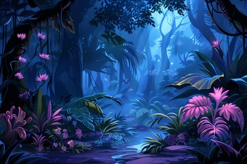 Fototapeta premium fairy painting jungle background scene