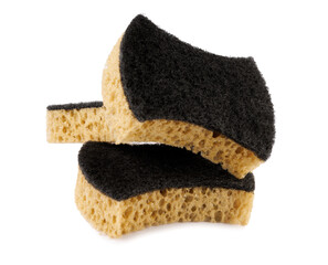 Three beautiful curly dishwashing sponges isolated on a white background. Household cleaning sponge.