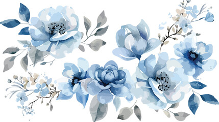 Watercolor blue floral bouquet for background wedding
