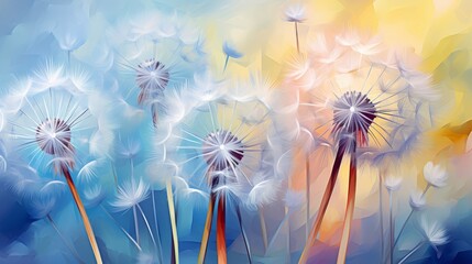 Illustration of bright dandelions close-up