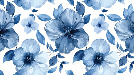 Watercolor blue floral seamless pattern for background