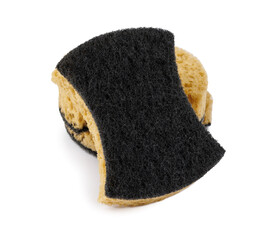 Beautifully arranged curly sponges for washing dishes isolated on a white background. Household cleaning sponge.