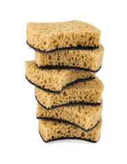 Sponge tower isolated on white background. Household cleaning sponge.