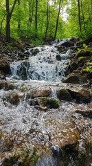 Fototapeta premium Small waterfall in the middle of green forest