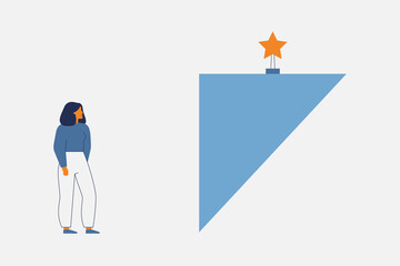 Business Woman facing wall as challenge. Gender Barriers and obstacles or limitations for females in education and professional occupation. Vector illustration