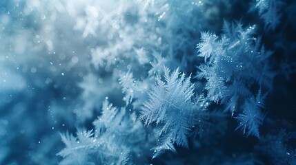 Exquisite Frost Crystal Patterns on a Frosted Window Pane,Evoking a Sense of Tranquil Winter Serenity