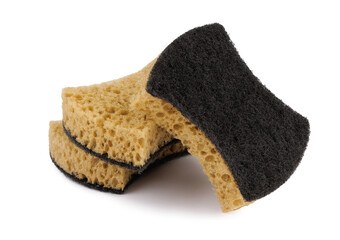 Curly sponges for washing dishes isolated on a white background. Household cleaning sponge.