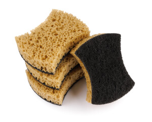Curly sponges for washing dishes isolated on a white background. Household cleaning sponge.