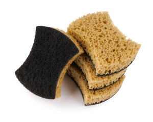 Curly sponges for washing dishes isolated on a white background. Household cleaning sponge.