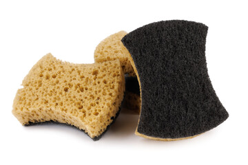 Curly sponges for washing dishes isolated on a white background. Household cleaning sponge.