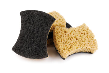 Curly sponges for washing dishes isolated on a white background. Household cleaning sponge.