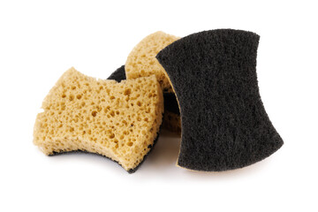 Curly sponges for washing dishes isolated on a white background. Household cleaning sponge.