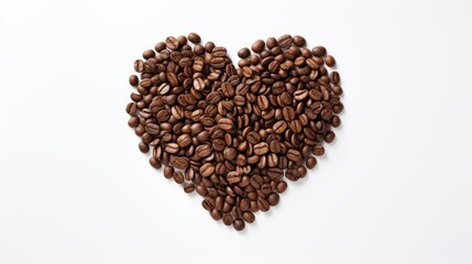 Coffee beans in heart shape white background isolated