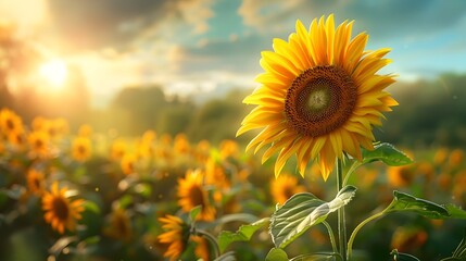 Captivating Sunflower Bloom in Serene Countryside Landscape