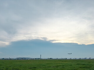 Take-off plane in the evening from the airport.