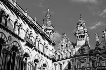 cathedral in United Kingdom in black and white