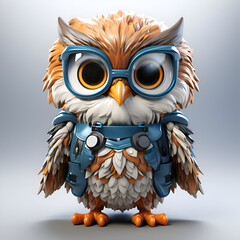 Fototapeta premium Cute owl wearing glasses and a helmet. 3d illustration.