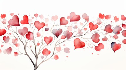 Seamless pattern with watercolor pink and red hearts isolated on white background. Useful for design of the Valentine's day items, weddings, web, banner, border, cards and other.