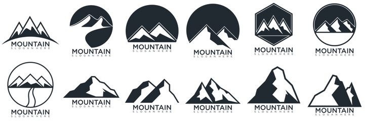 mountain logo design, collection template with luxury concept, icons, emblem, background