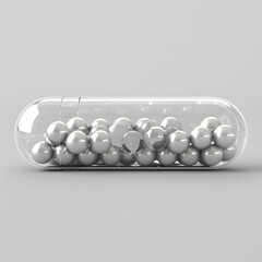 Transparent capsule with balls inside isolated on a white background