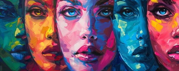 Obraz premium Women s faces in an abstract, colorful style
