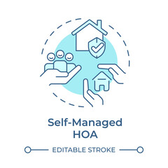 Self-managed HOA soft blue concept icon. Property management, administrative services. Round shape line illustration. Abstract idea. Graphic design. Easy to use in infographic, presentation