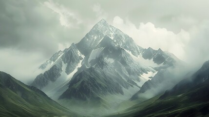 Majestic Mountain Range Under Dramatic Cloudy Skies Conveying Solitude and Grandeur