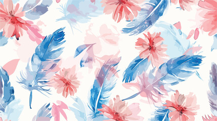 Beautiful pattern with watercolor flower and feather