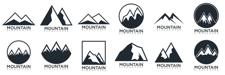 mountain logo design, collection template with luxury concept, icons, emblem, background