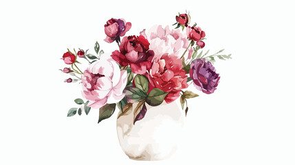 Watercolor Floral Bouquet Jar Pink Red Purple Roses P