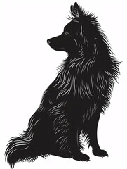 A silhouette of an Icelandic Sheepdog on a white backdrop.