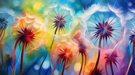 Illustration of bright dandelions close-up