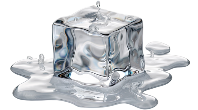 Single crystal clear ice cube isolated transparent or white background