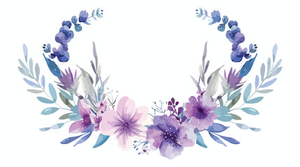 Beautiful purple green floral watercolor wreath for
