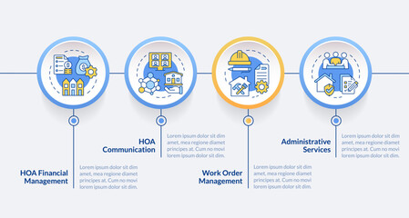 Household management services circle infographic template. Data visualization with 4 steps. Editable timeline info chart. Workflow layout with line icons. Lato-Bold, Regular fonts used