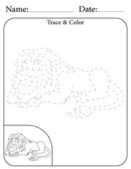 Lion Printable Activity Page for Kids. Educational Resources for School for Kids. Kids Activity Worksheet. Trace and Color the Shape