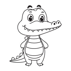 Cute crocodile cartoon coloring page illustration vector. For kids coloring book