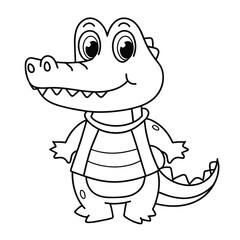 Cute crocodile cartoon coloring page illustration vector. For kids coloring book