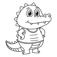 Cute crocodile cartoon coloring page illustration vector. For kids coloring book