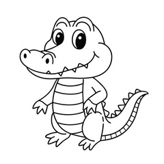 Cute crocodile cartoon coloring page illustration vector. For kids coloring book